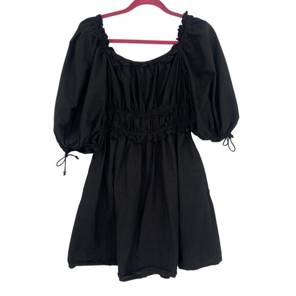 House Of Harlow 1960 Black Puff Sleeve Square Neck Peasant Mini Dress Size M - Picture 2 of 16